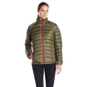 Prana Packable Lyra Down Puffer Winter Jacket Olive Green Lightweight Sz Medium